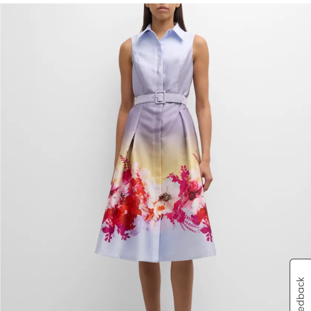 Teri Jon Purple and Pink Floral Midi Dress